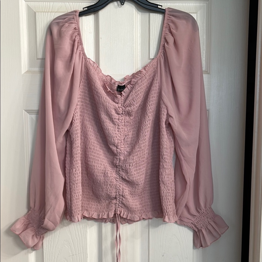 Zenobia Pink Puff Sleeve Smocked Blouse